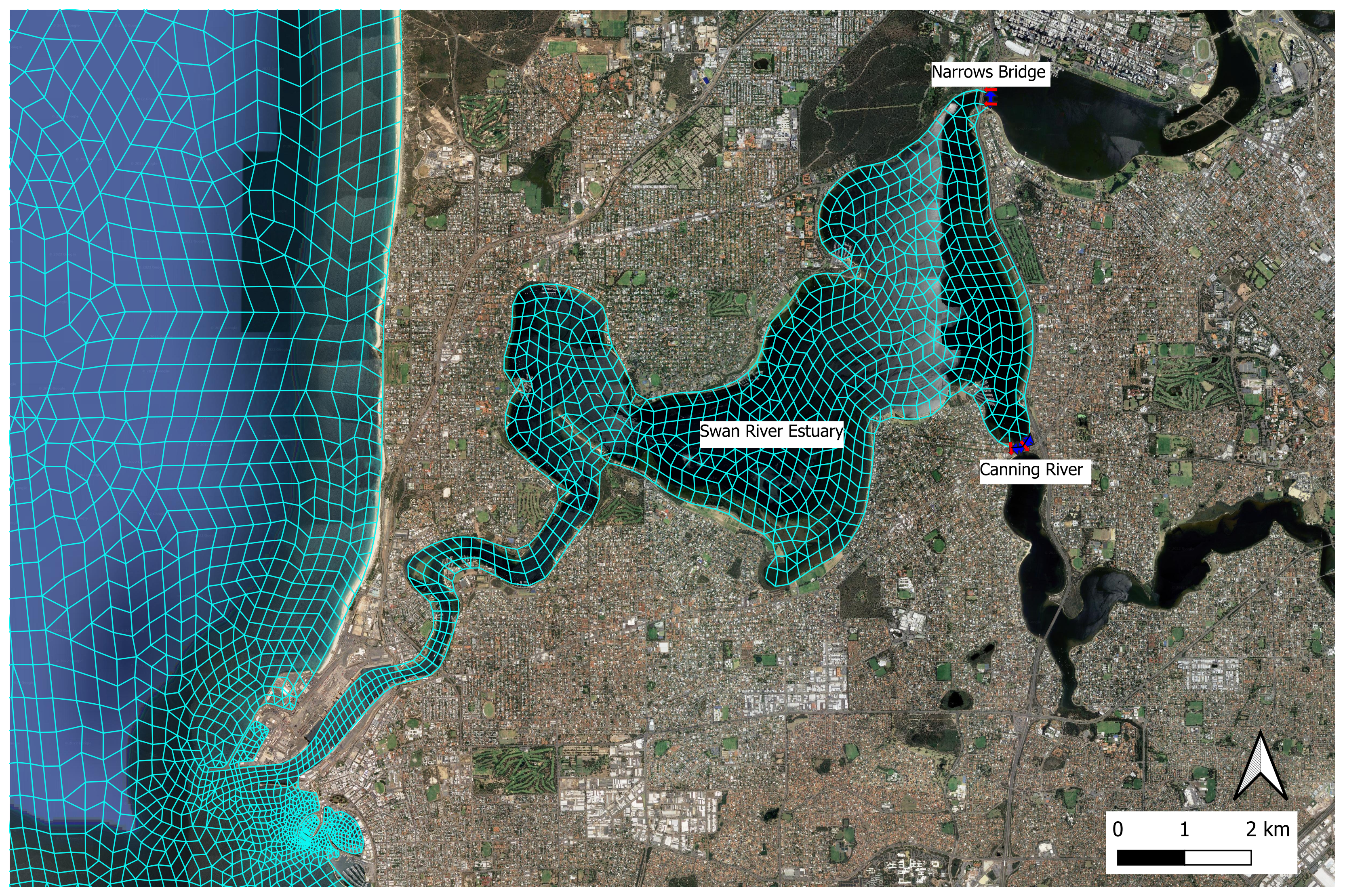 Tidal boundary locations (Canning River site Narrows Bridge site) in the downstream area of the Swan River